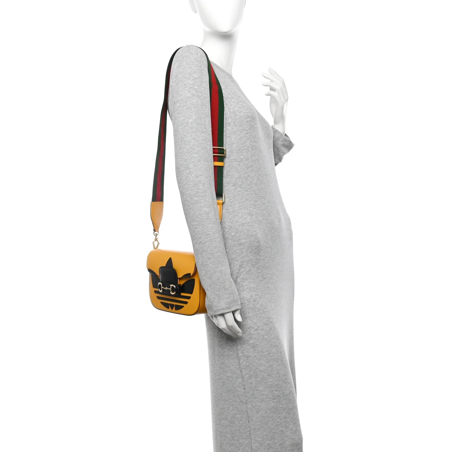 X adidas Textured Dollar Calfskin Web Trefoil Mini Horsebit 1955 Shoulder Bag Crop Black