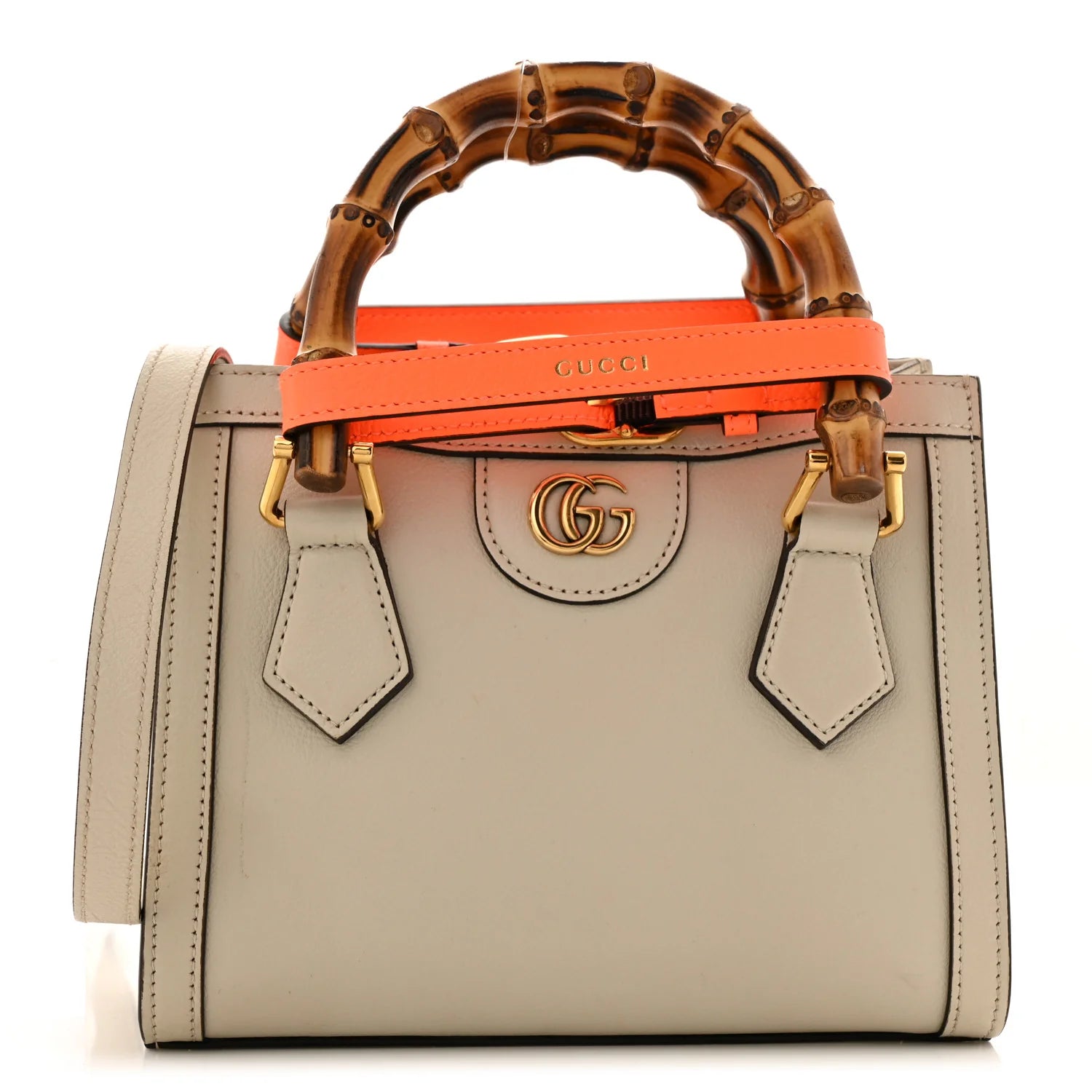 Wonka Mini Diana Tote Bag in Mystic White and Orange Fluo Calfskin
