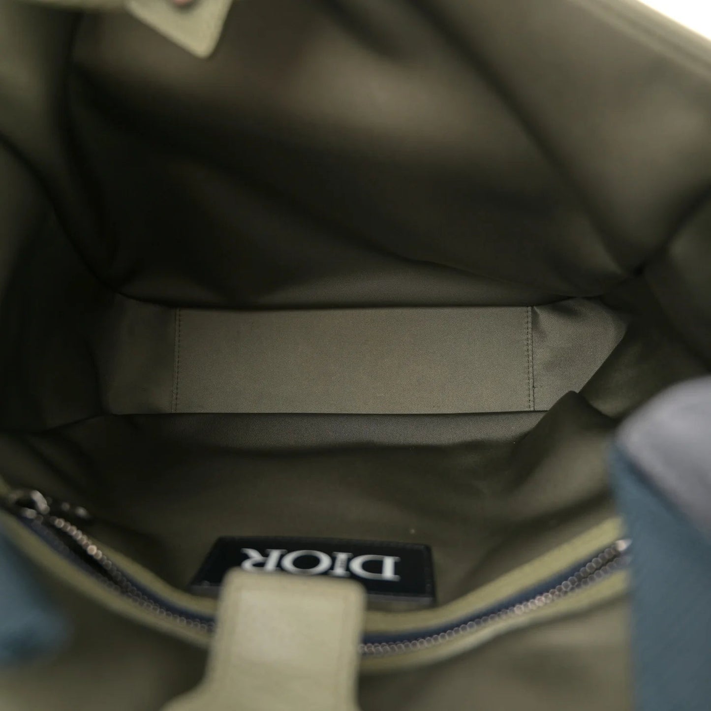 X SACAI Grained Calfskin Technical Fabric Saddle Tote Olive Navy Blue