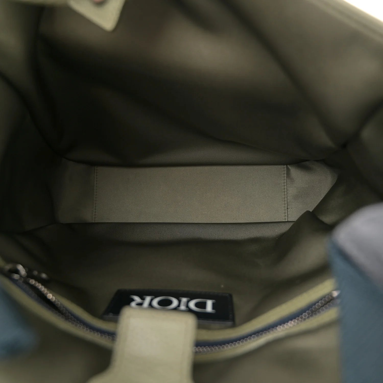 X SACAI Grained Calfskin Technical Fabric Saddle Tote Olive Navy Blue