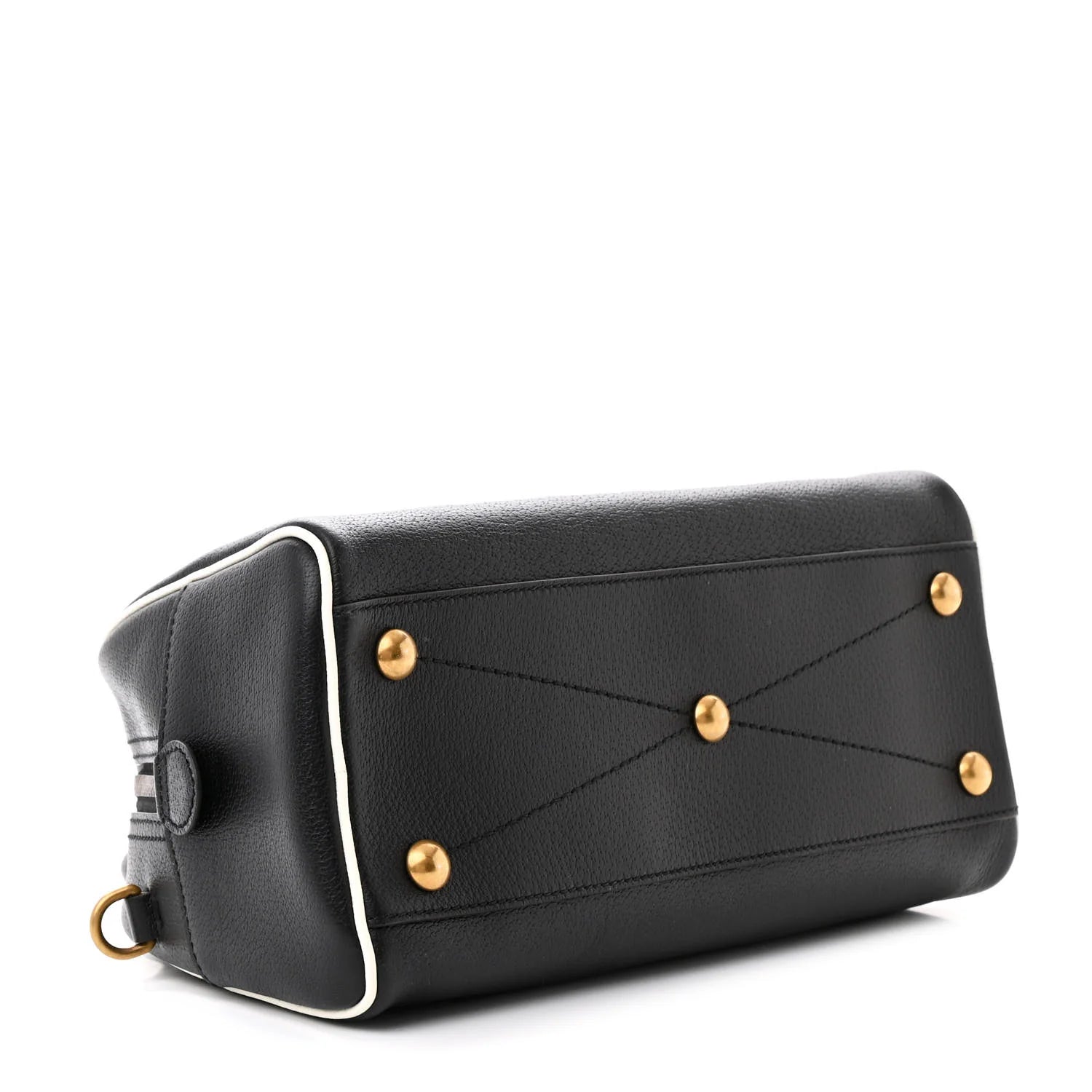 X adidas Textured Dollar Calfskin Web Trefoil Logo Embossed Mini Bowling Bag Black off White