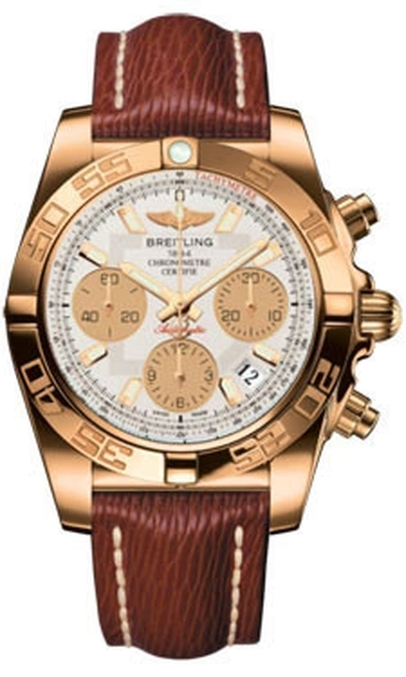 '- Chronomat 41 Rose Gold Polished Bezel - Sahara Leather Strap
