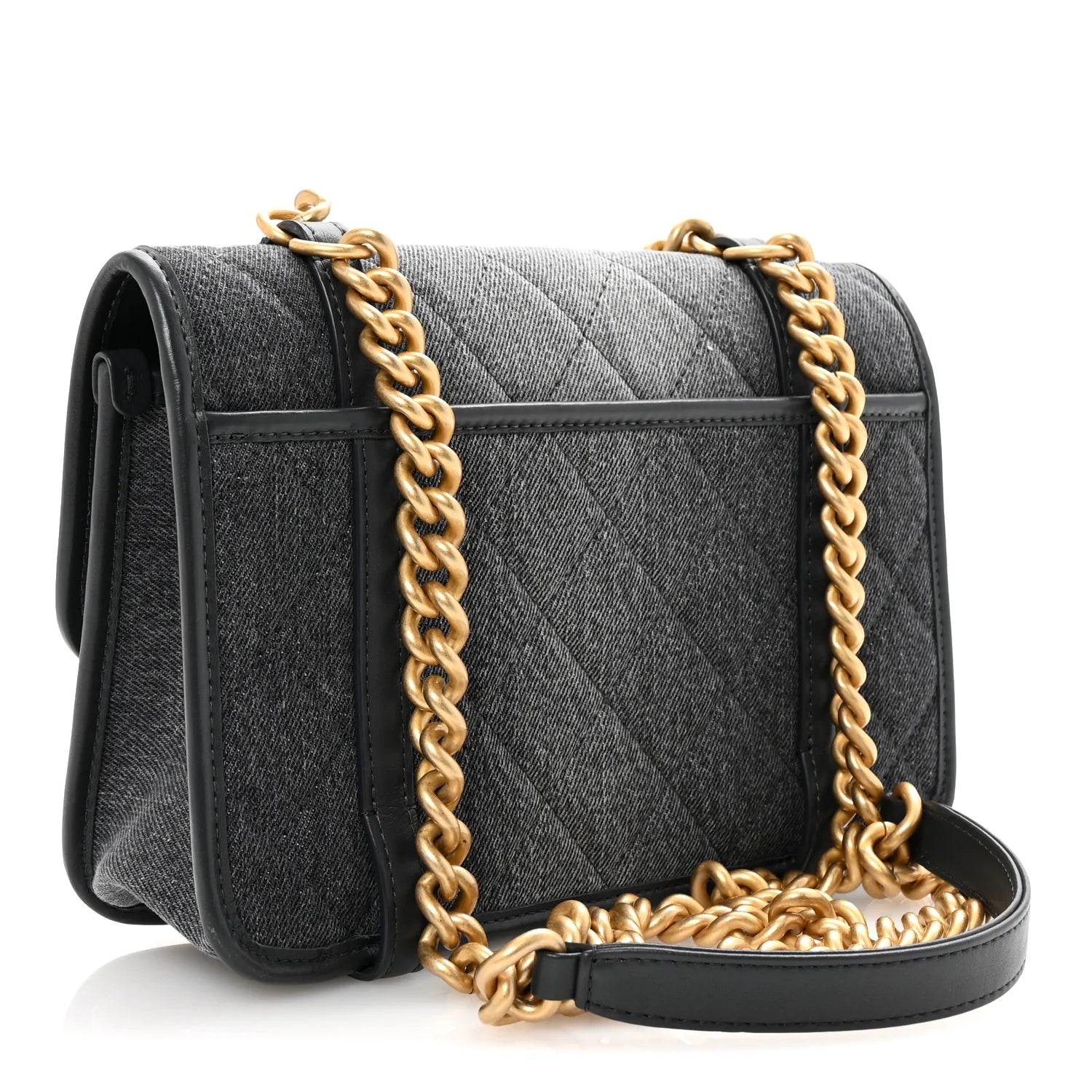 Washed Denim Quilted Messenger Flap Black