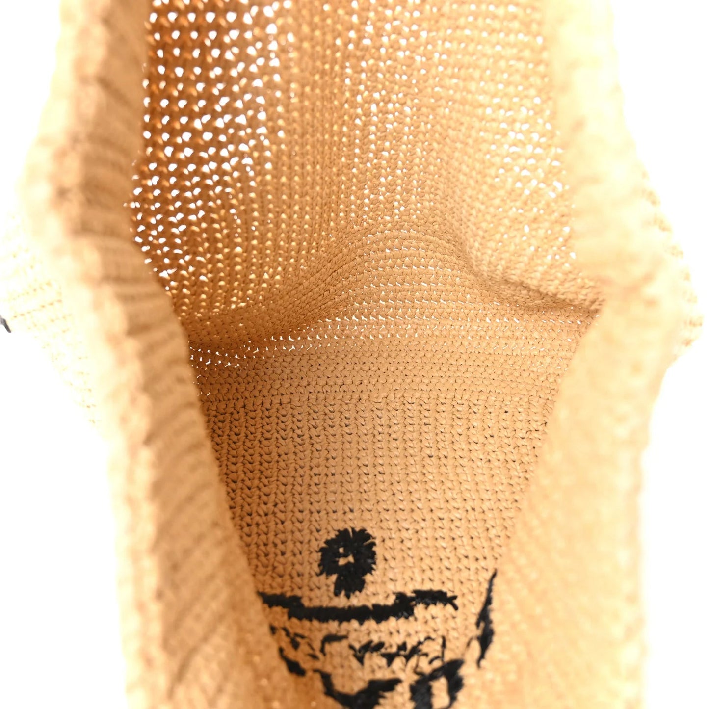 Yarn Raffia Effect Crochet Embroidered Logo Tote Naturale