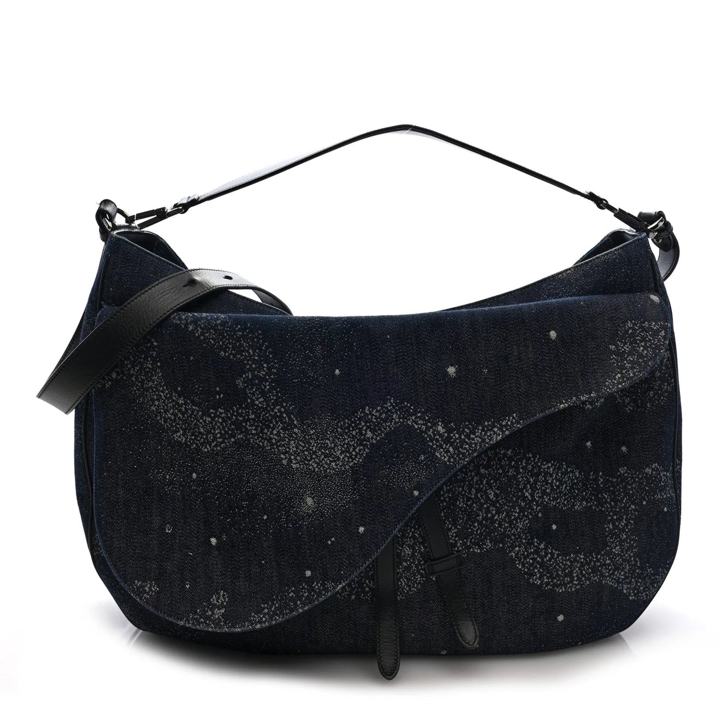 X PETER DOIG Denim Printed Saddle Soft Bag Black Multicolor