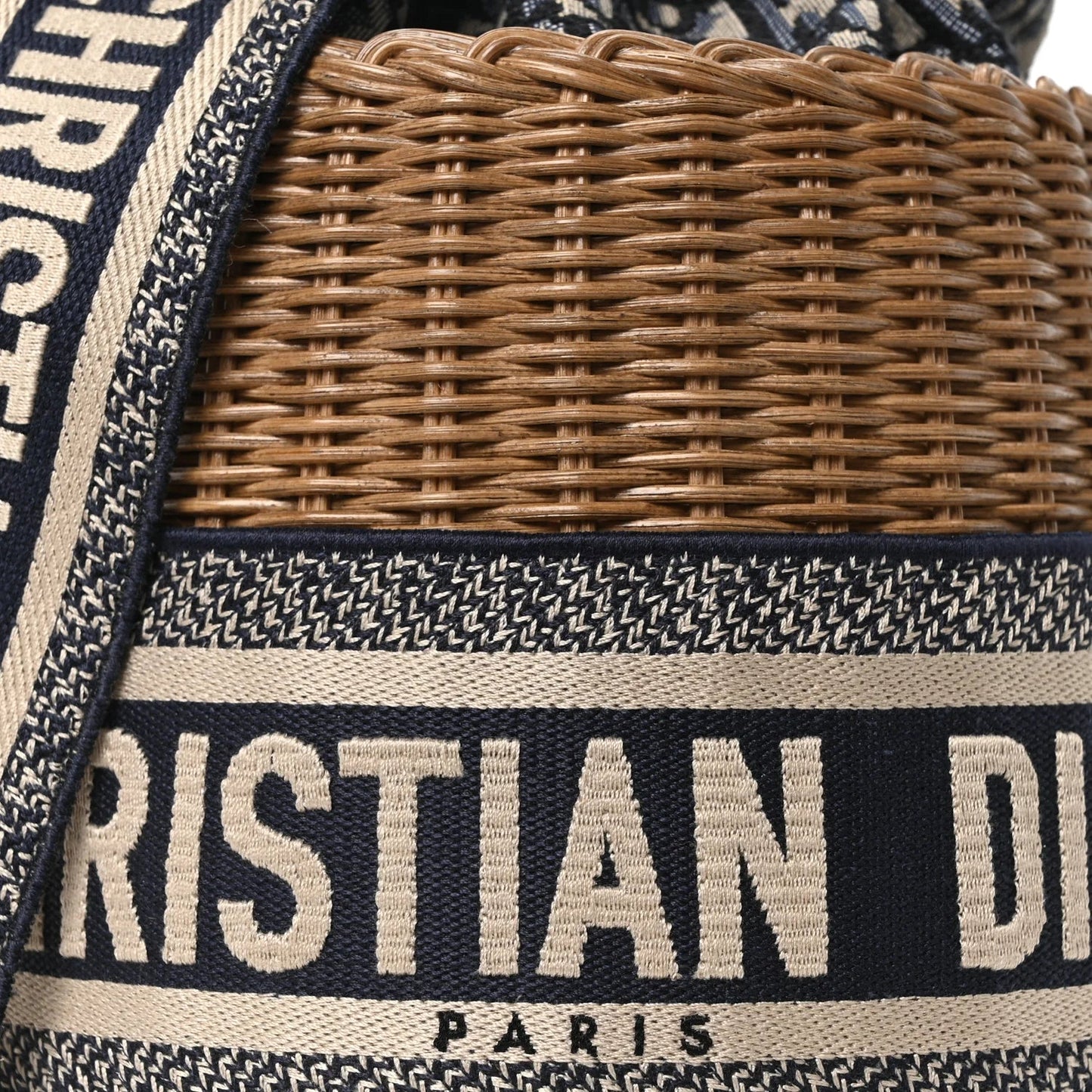 Wicker Oblique Drawstring Bucket Bag Blue