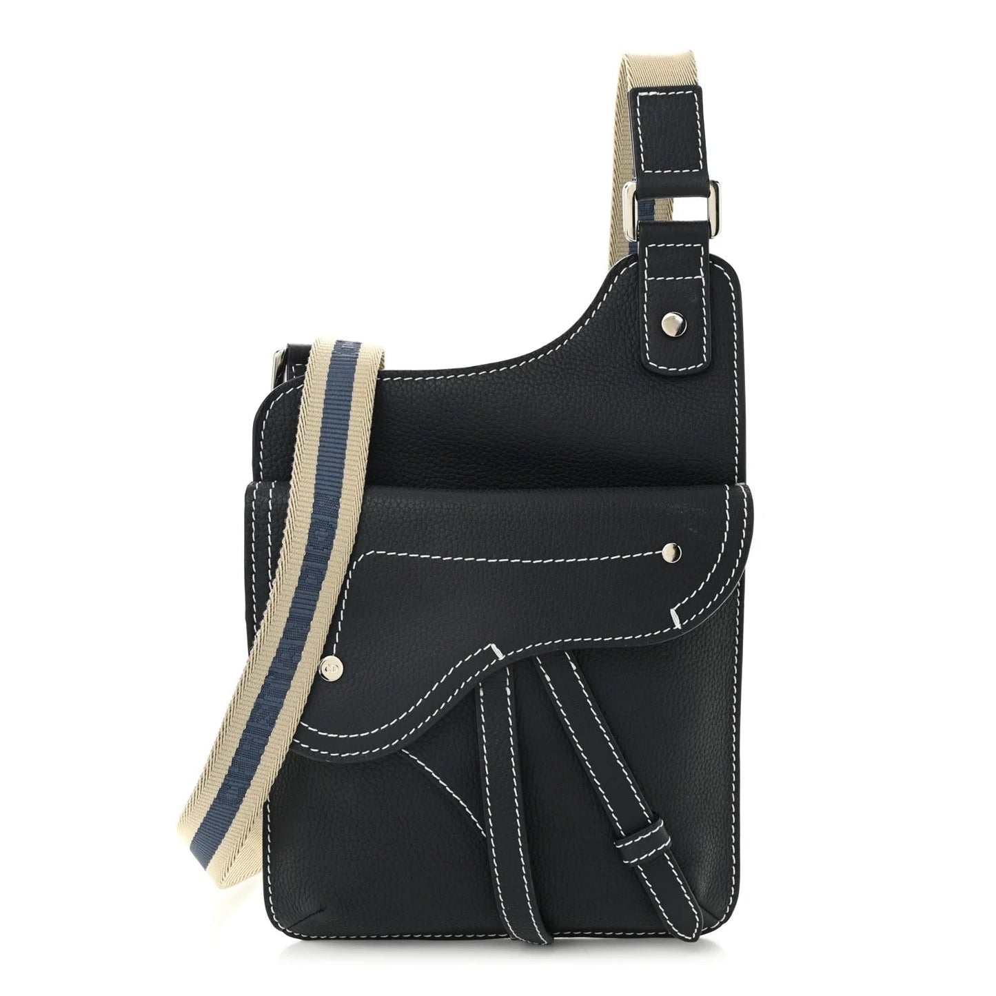 X KAWS Grained Calfskin Saddle Pouch Blue Multicolor