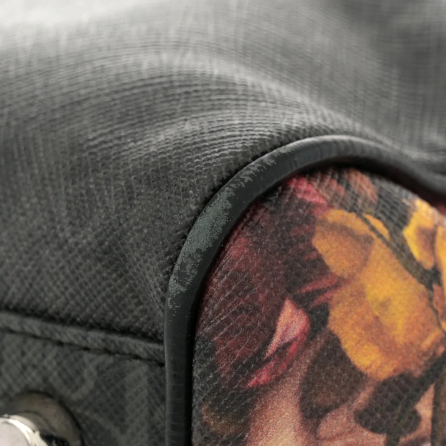 X Toru Kamei Coated Canvas Floral Skull Sling Backpack Grey Multicolor