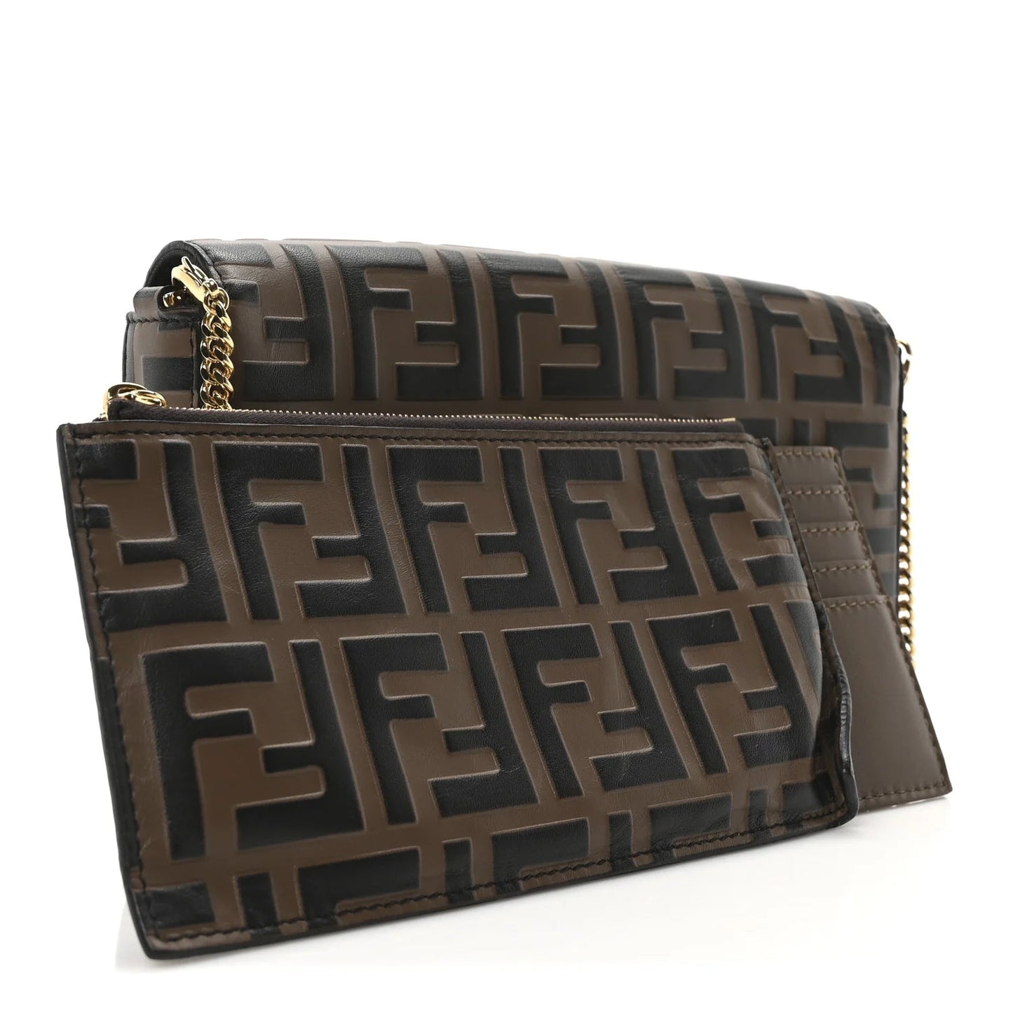 Vitello Soft F Is  Bi-Color FF 1974 Embossed Envelope Wallet on Chain with Pouches Maya Black