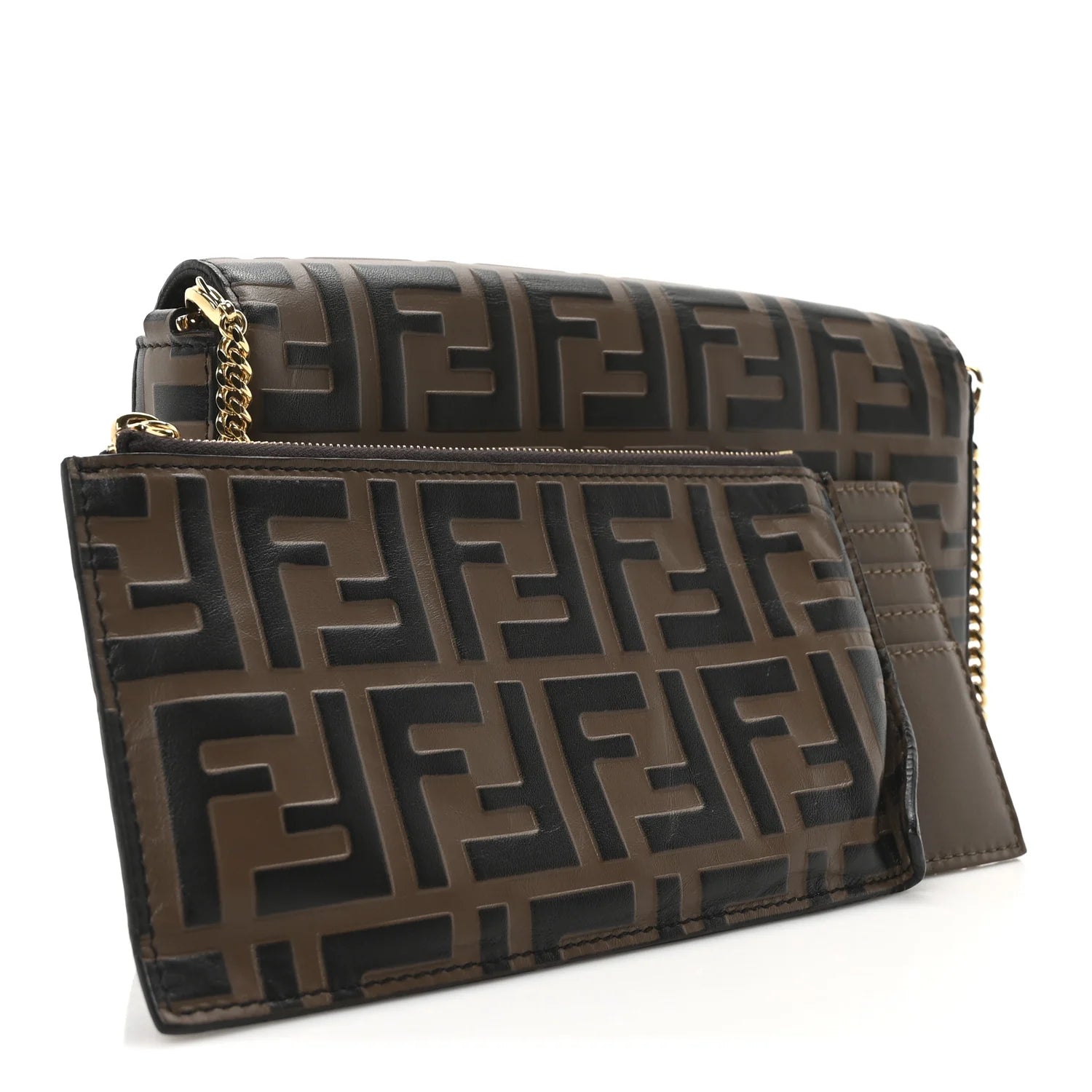 Vitello Soft F Is  Bi-Color FF 1974 Embossed Envelope Wallet on Chain with Pouches Maya Black