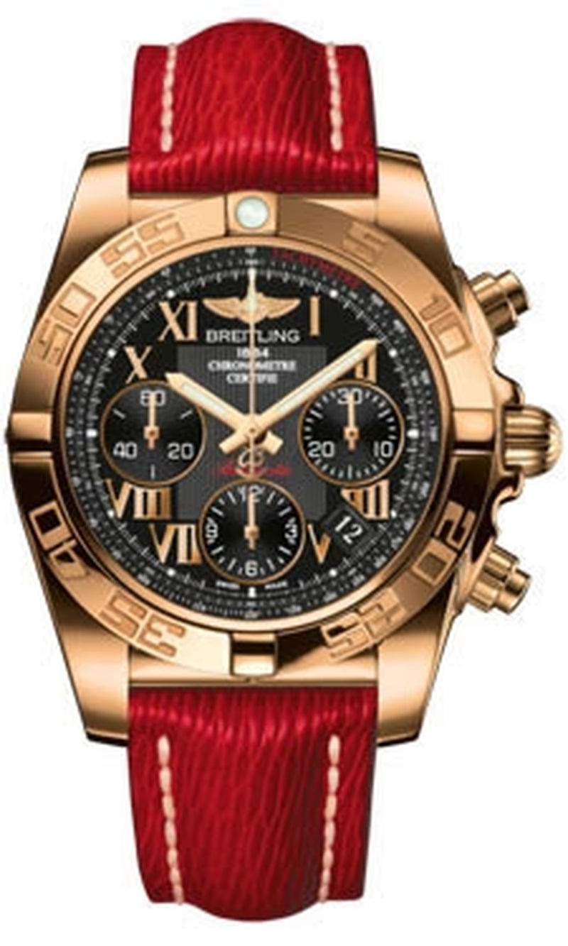 '- Chronomat 41 Rose Gold Polished Bezel - Sahara Leather Strap