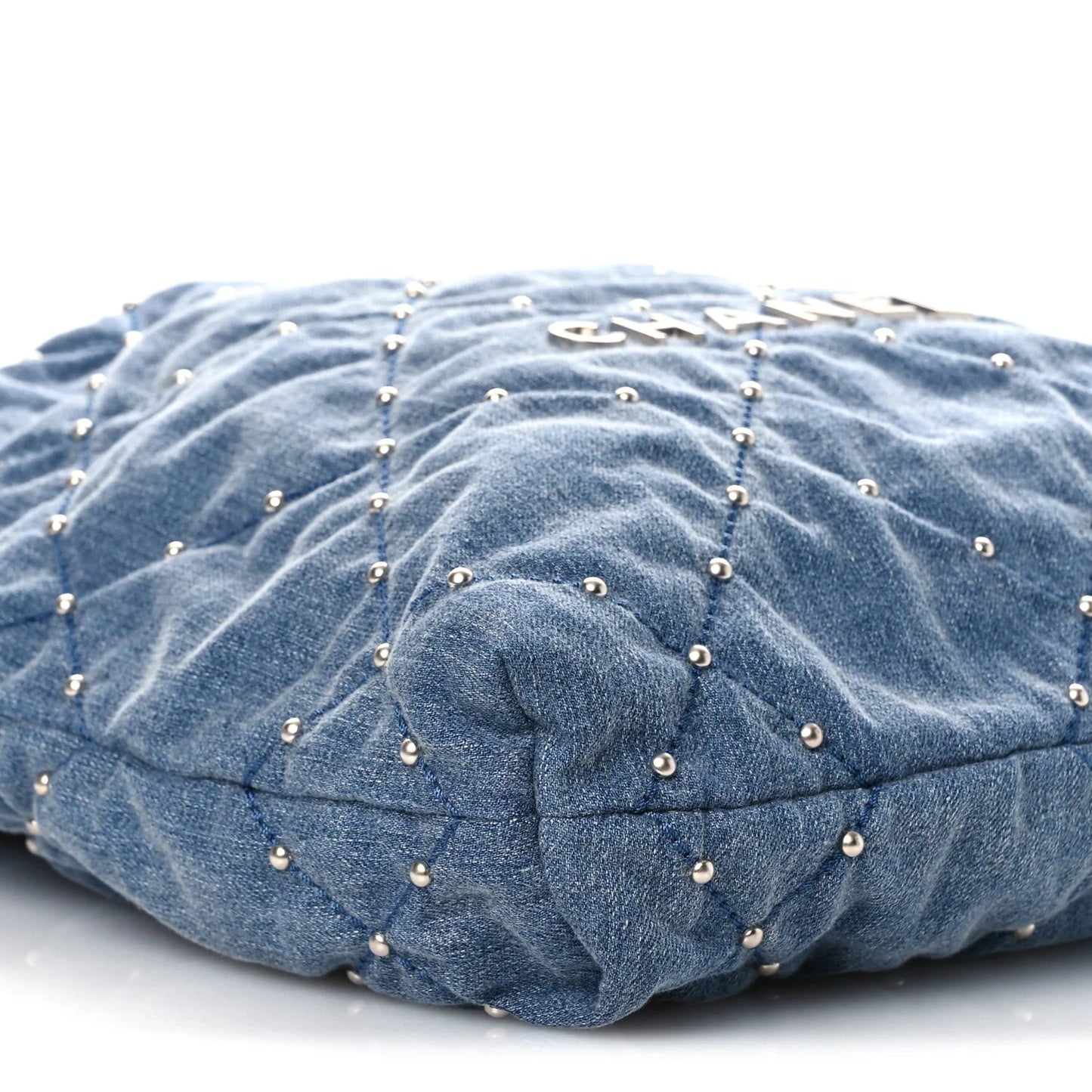 Washed Denim Quilted Studded Small  22 Blue