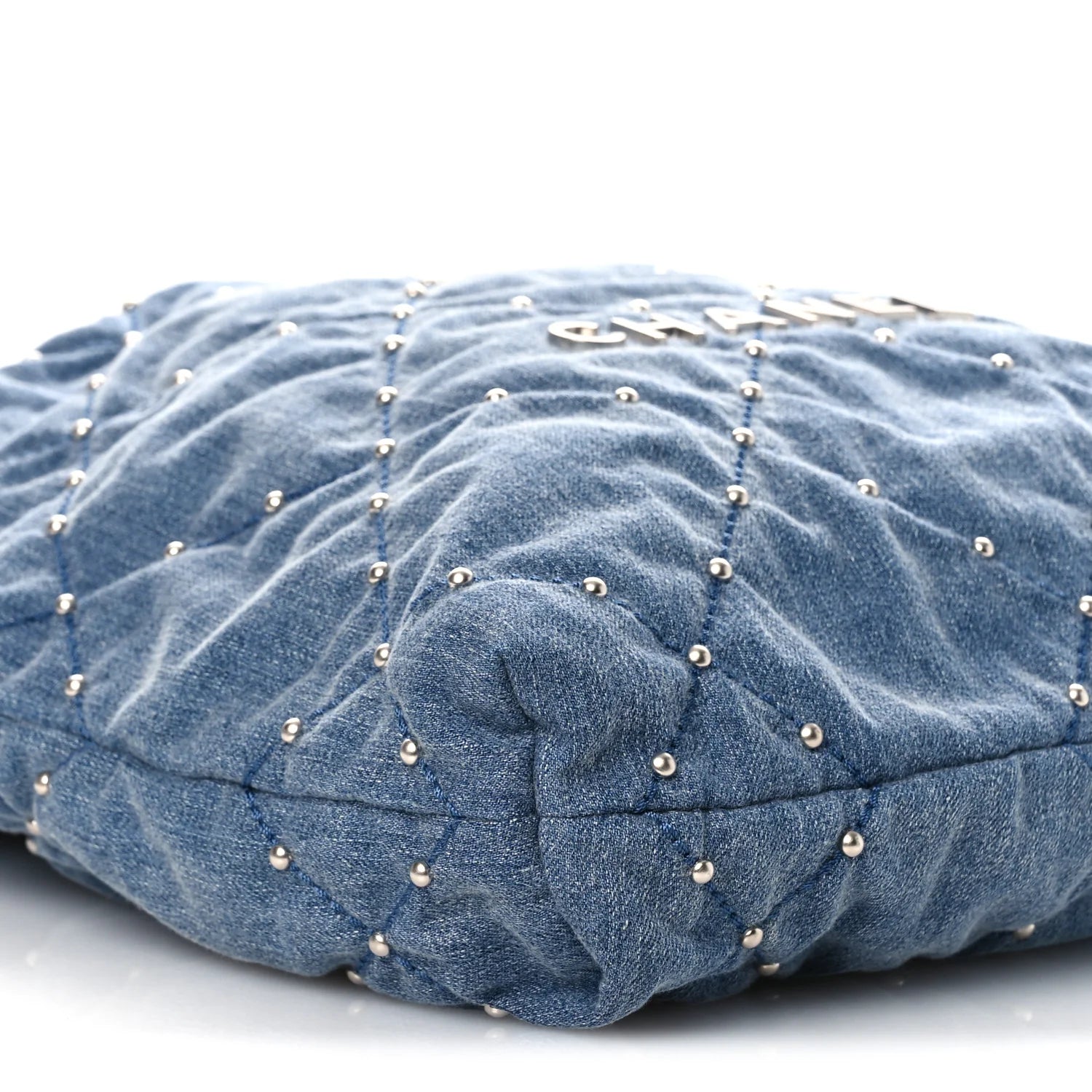 Washed Denim Quilted Studded Small  22 Blue