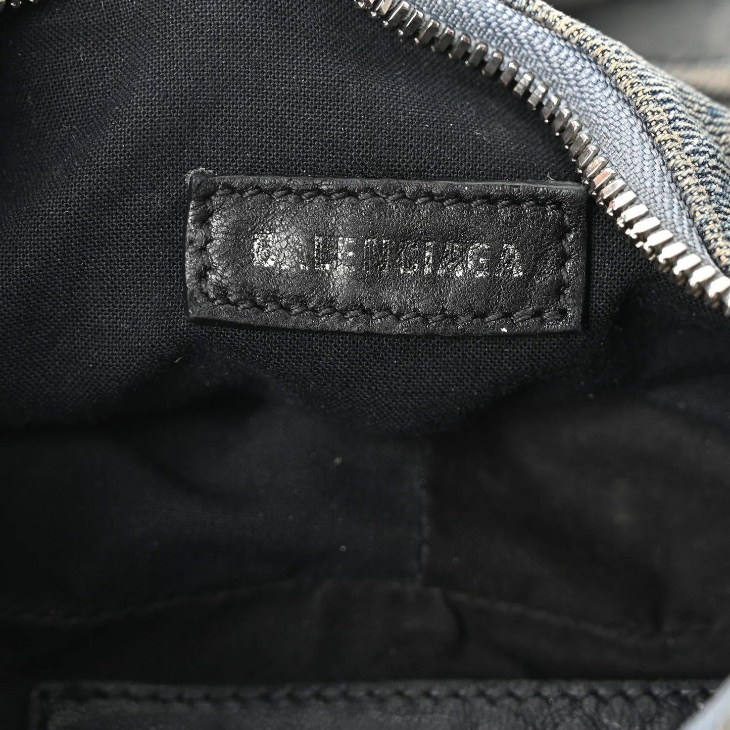 Washed Frayed Denim Crystal Le Cagole Shoulder Bag XS Blue