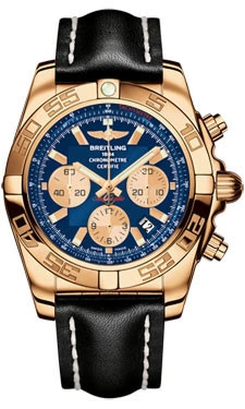 '- Chronomat 44 Rose Gold Polished Bezel - Leather Strap