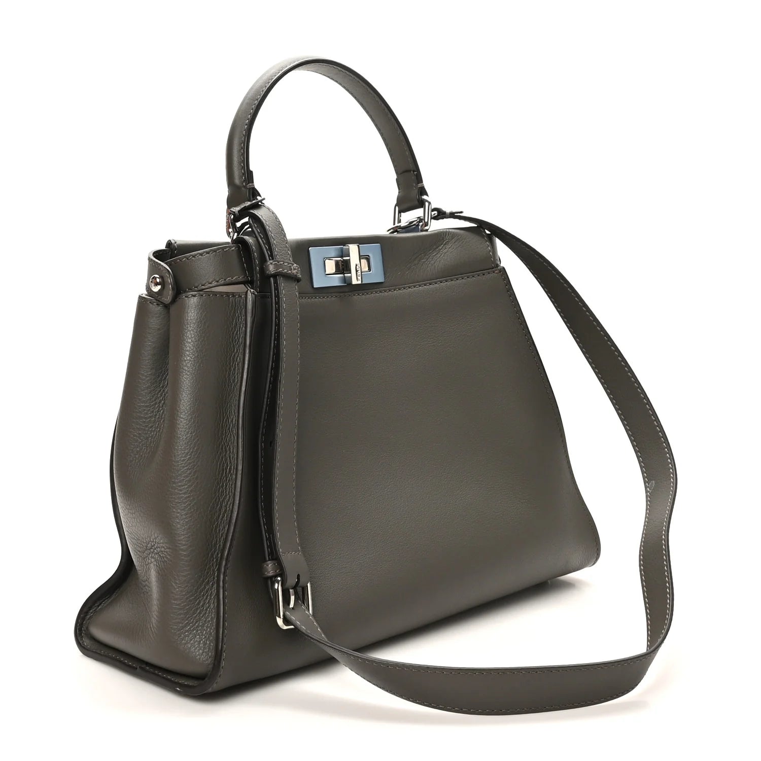 Vitello Seta Shiny Nappa Medium Peekaboo Iconic Satchel Carbone Grigio Polvere