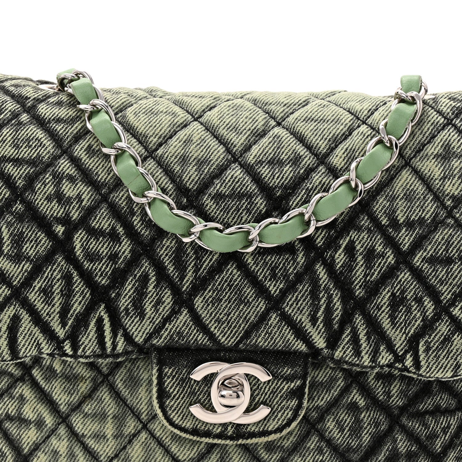 Washed Denim Quilted Small Denimpression Flap Green Black