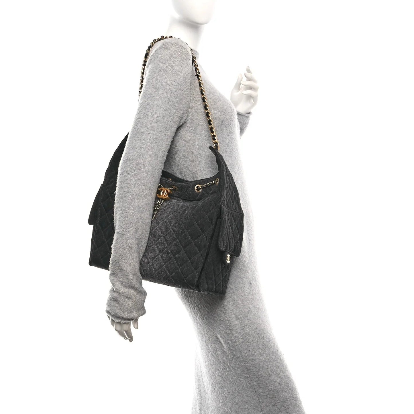 Washed Denim Quilted Medium  25 Handbag Black