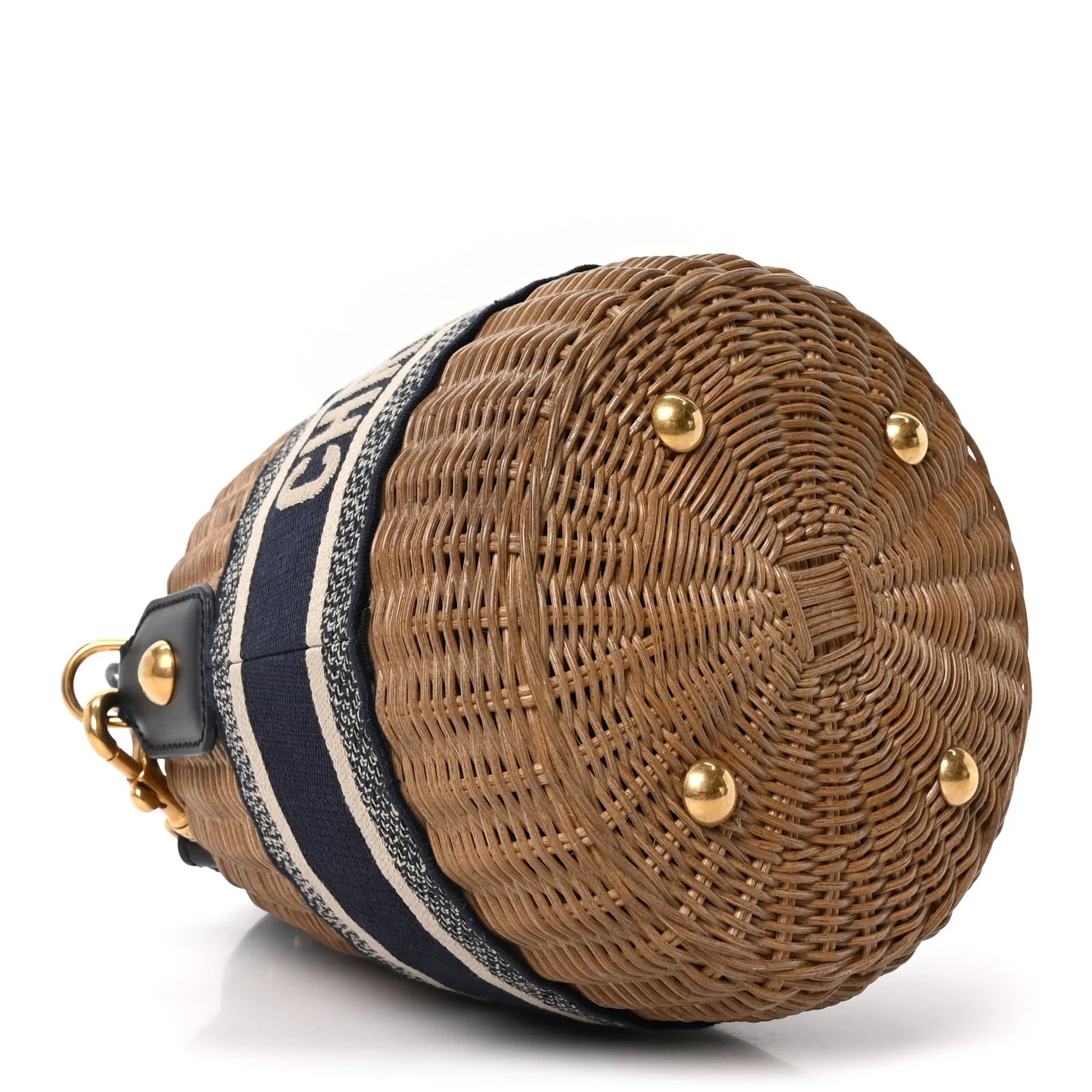 Wicker Oblique Drawstring Bucket Bag Blue