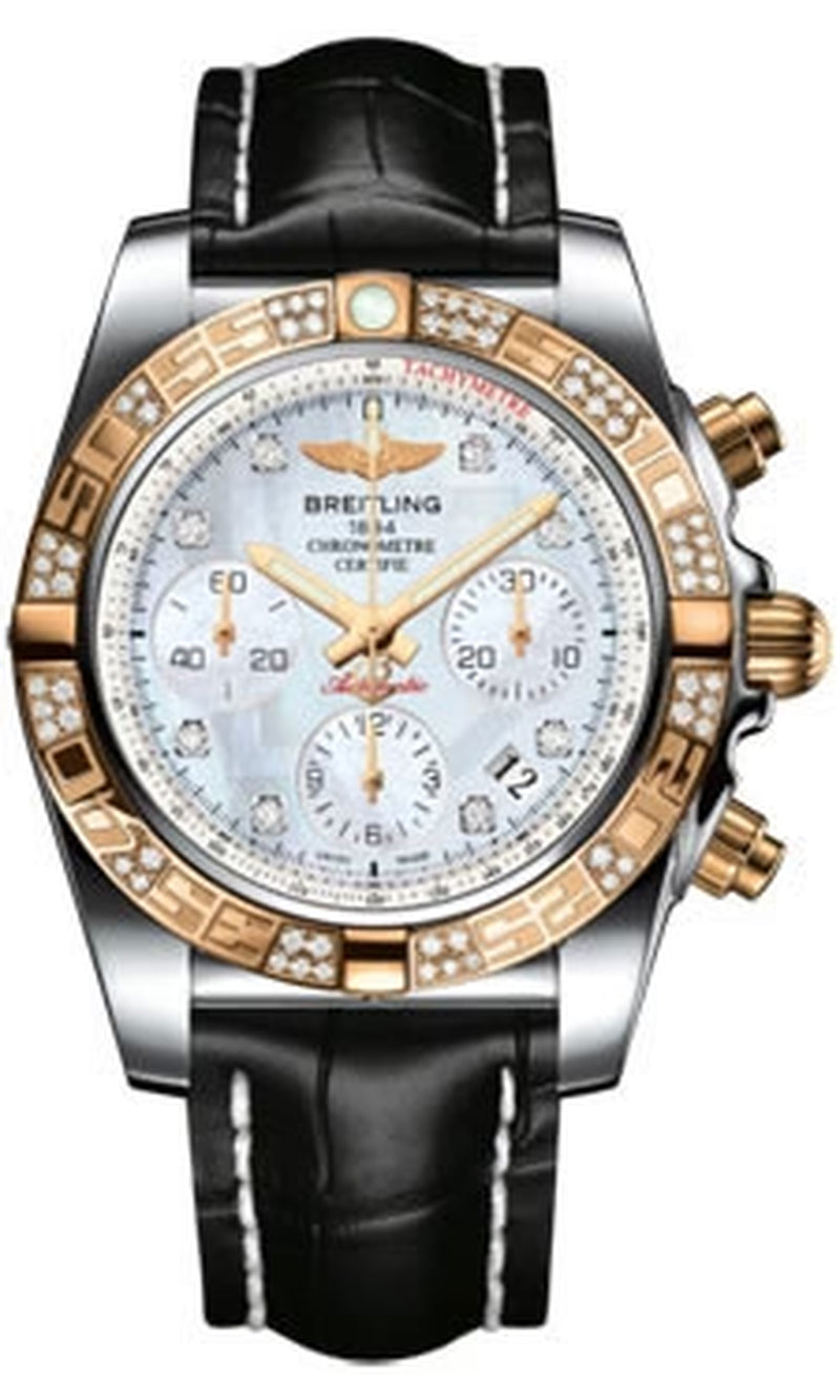 '- Chronomat 41 Steel and Gold Diamond Bezel - Croco Strap