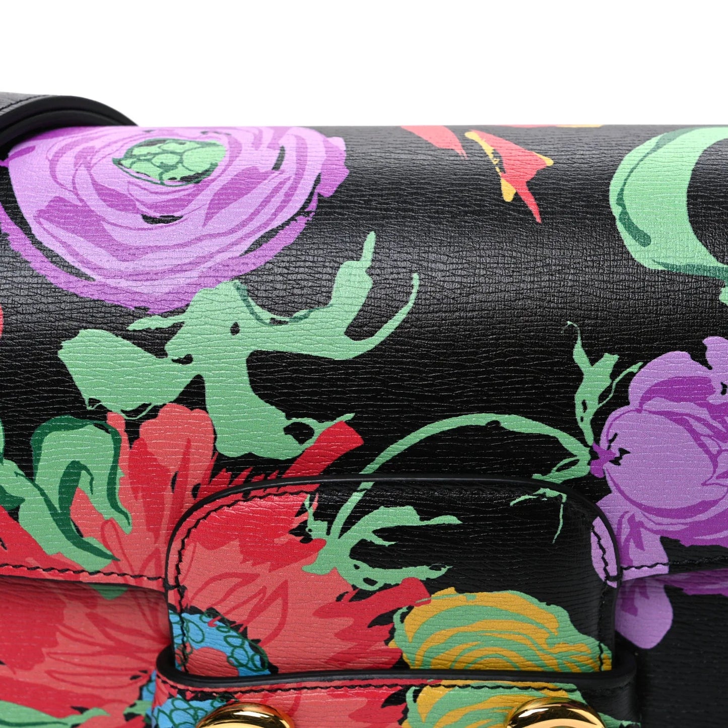 X KEN SCOTT New Shangai Calfskin Jenny Floral Print Horsebit 1955 Shoulder Bag Black Pink