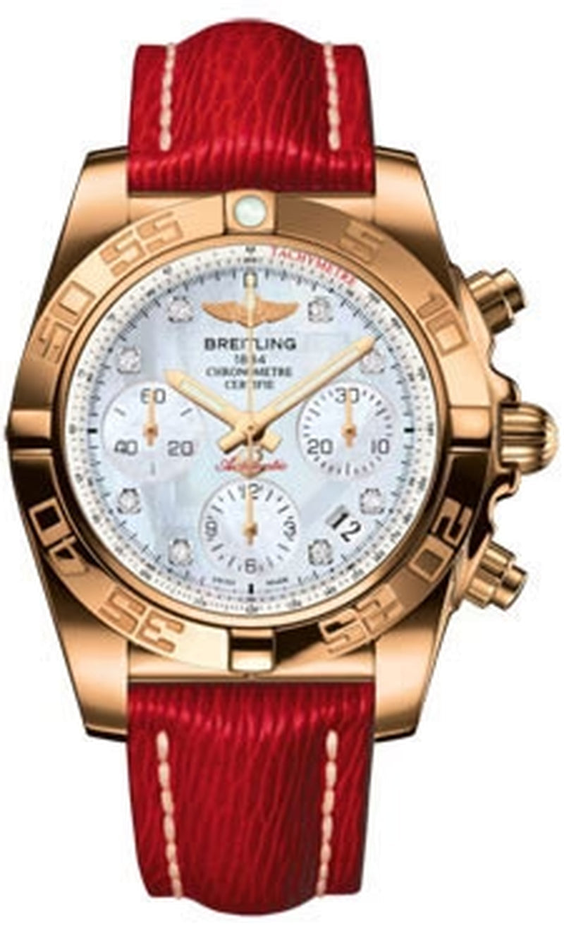 '- Chronomat 41 Rose Gold Polished Bezel - Sahara Leather Strap