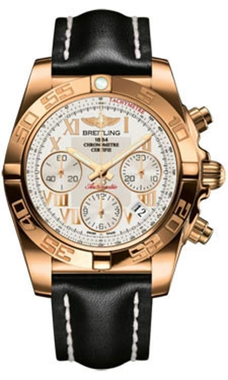 '- Chronomat 41 Rose Gold Polished Bezel - Leather Strap