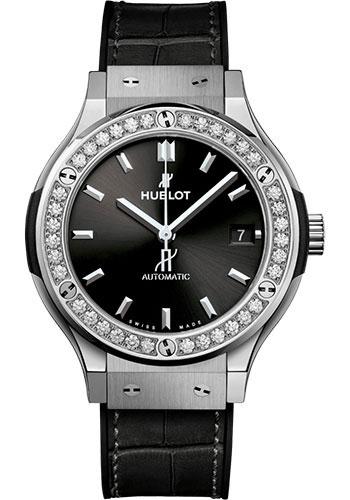 Hublot Classic Fusion Titanium Diamonds Watch - 38 mm - Black Dial - Black Rubber and Leather Strap-565.NX.1470.LR.1204