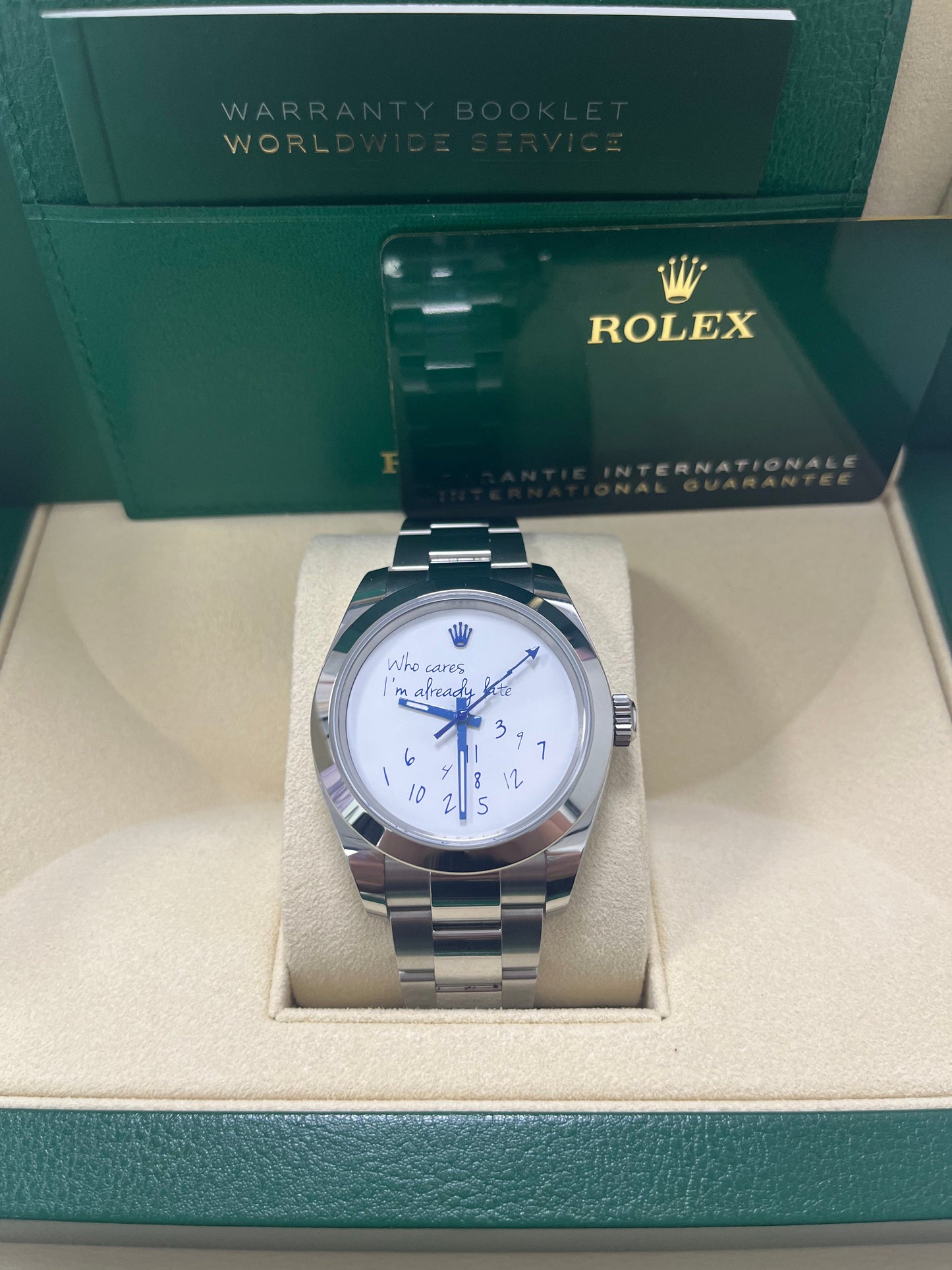 Rolex Steel Milgauss Watch Green Crystal - 116400GV Custom Mad in time Dial