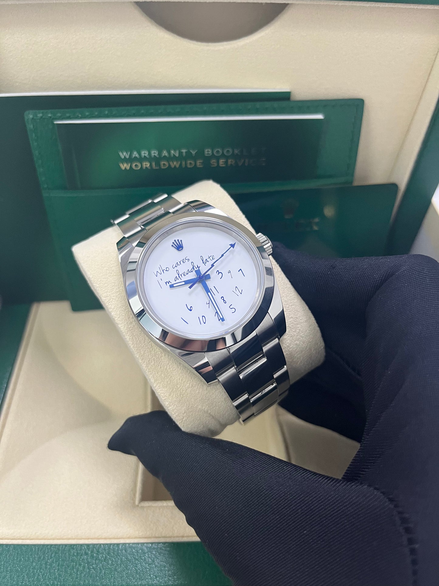 Rolex Steel Milgauss Watch Green Crystal - 116400GV Custom Mad in time Dial