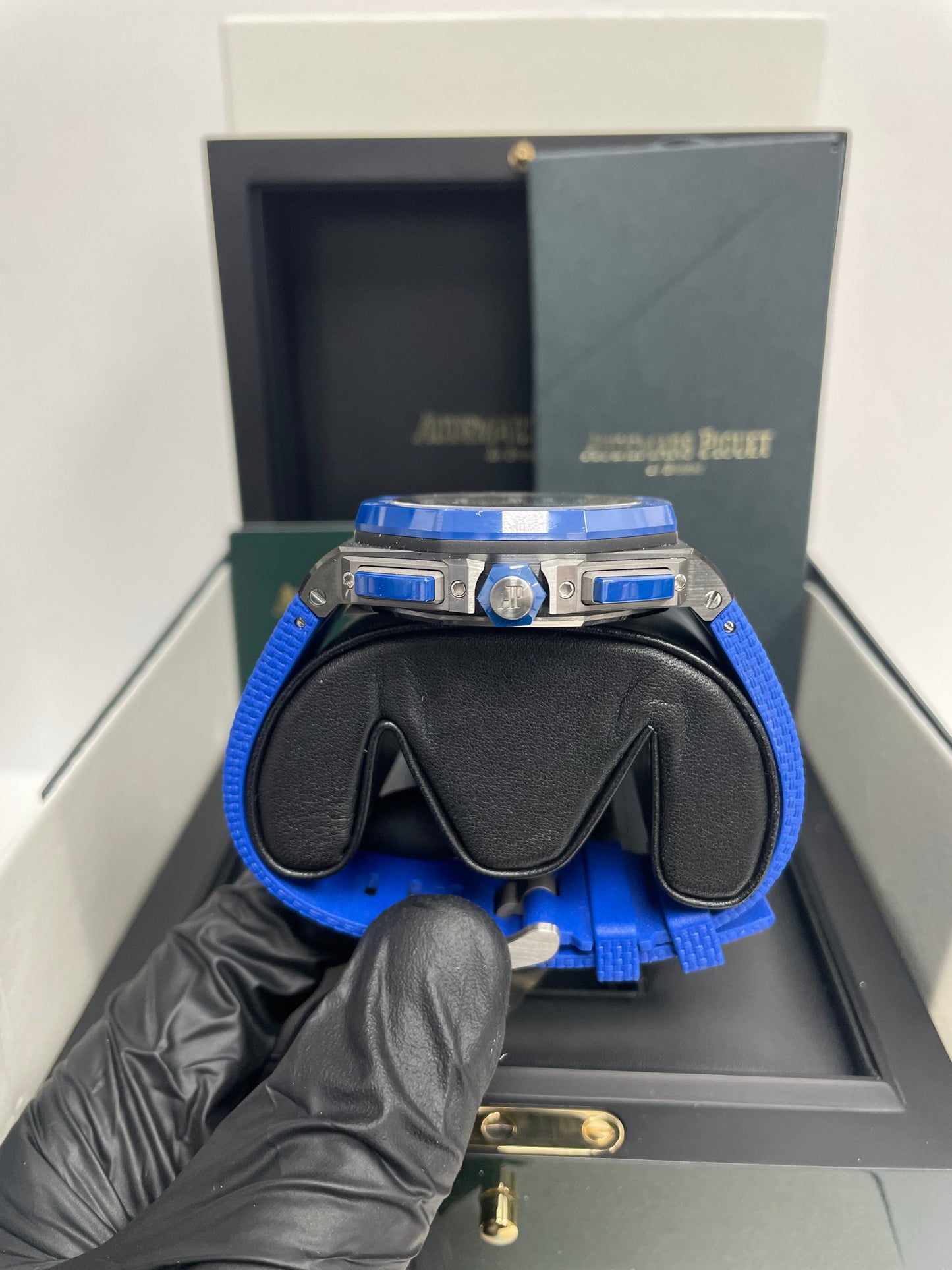 Audemars Piguet Royal Oak Offshore Selfwinding Chronograph/ Stainless Steel/ Blue Strap/ Blue Dial / White Sub-Dials/ Blue Ceramic Bezel (Ref#26405CE.OO.A030CA.01)