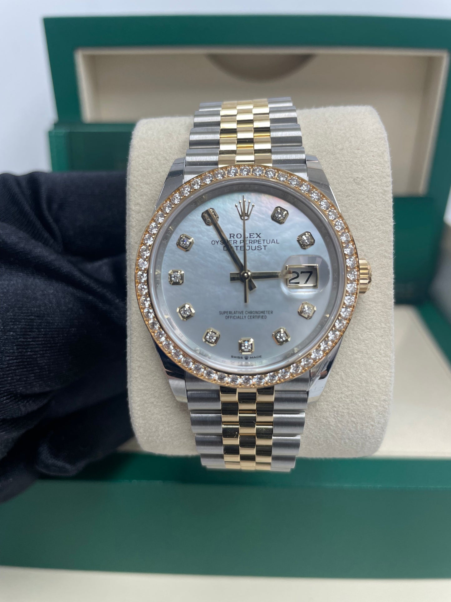 Rolex Rolesor Datejust 36 Watch - Yellow Diamond Bezel - White Mother-Of-Pearl Jubilee Ref 126283RBR