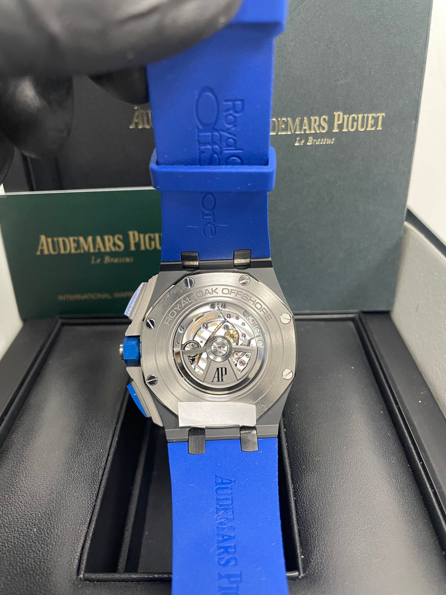 Audemars Piguet Royal Oak Offshore Selfwinding Chronograph/ Stainless Steel/ Blue Strap/ Blue Dial / White Sub-Dials/ Blue Ceramic Bezel (Ref#26405CE.OO.A030CA.01)