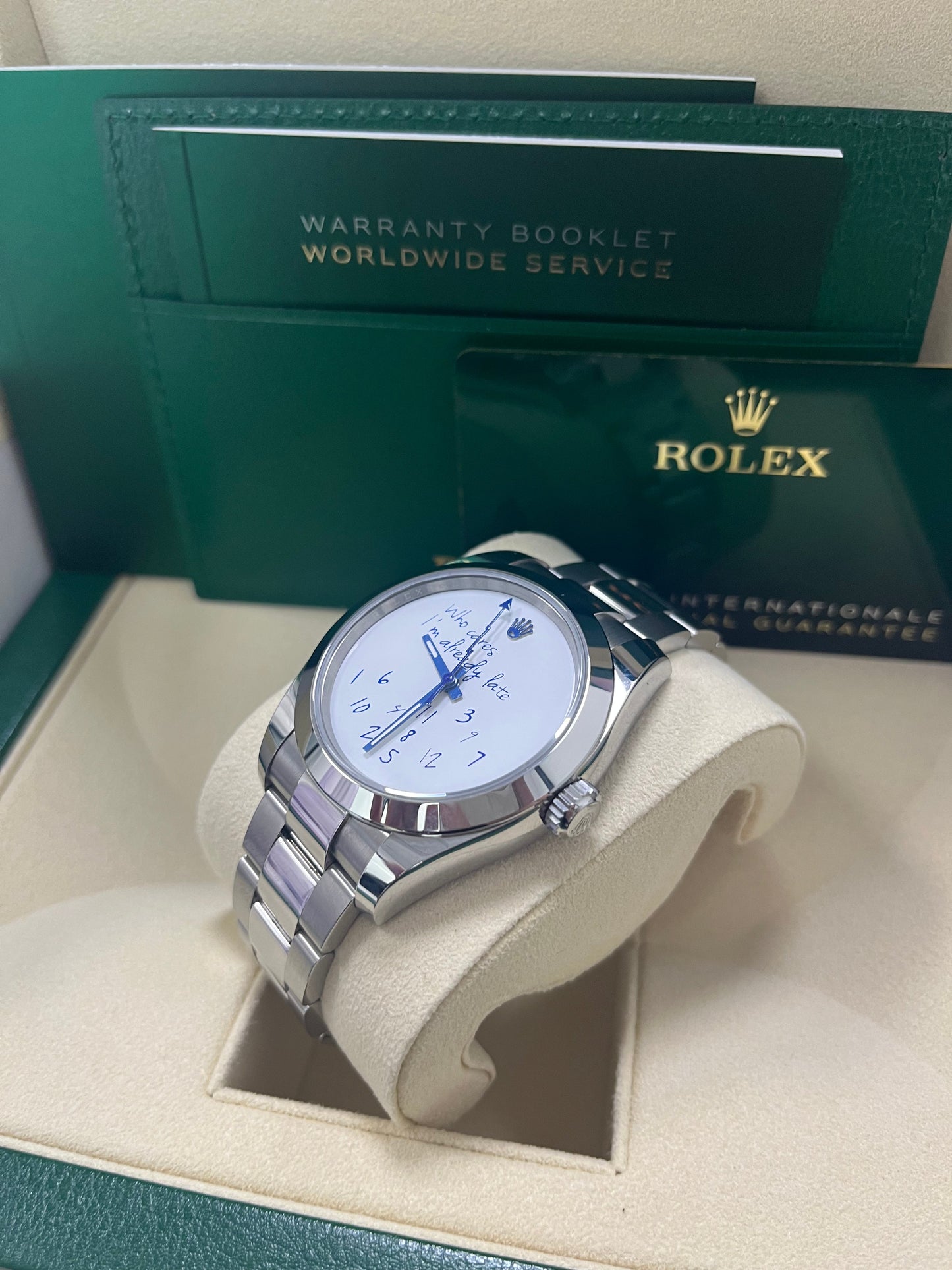 Rolex Steel Milgauss Watch Green Crystal - 116400GV Custom Mad in time Dial