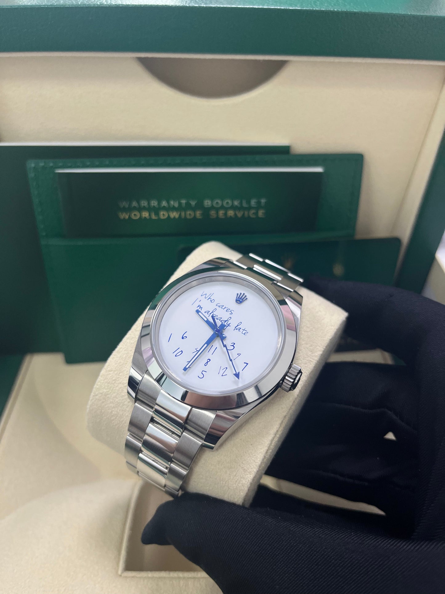 Rolex Steel Milgauss Watch Green Crystal - 116400GV Custom Mad in time Dial