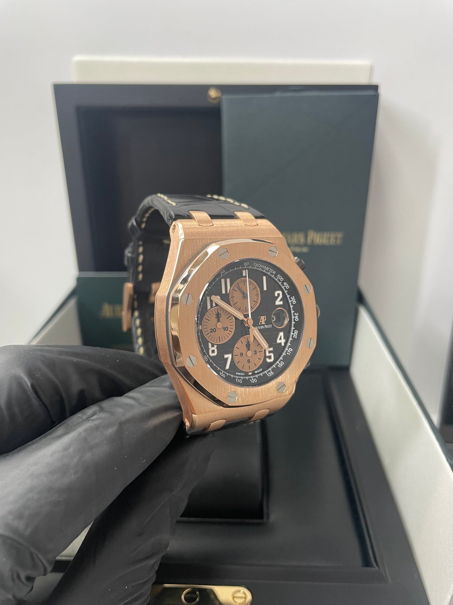 Audemars Piguet Royal Oak Offshore Selfwinding Chronograph / Rose Gold/ Black Dial/ Rose Sub-Dials/ Ceramic Bezel (Ref#26470OR.OO.A002CR.02)