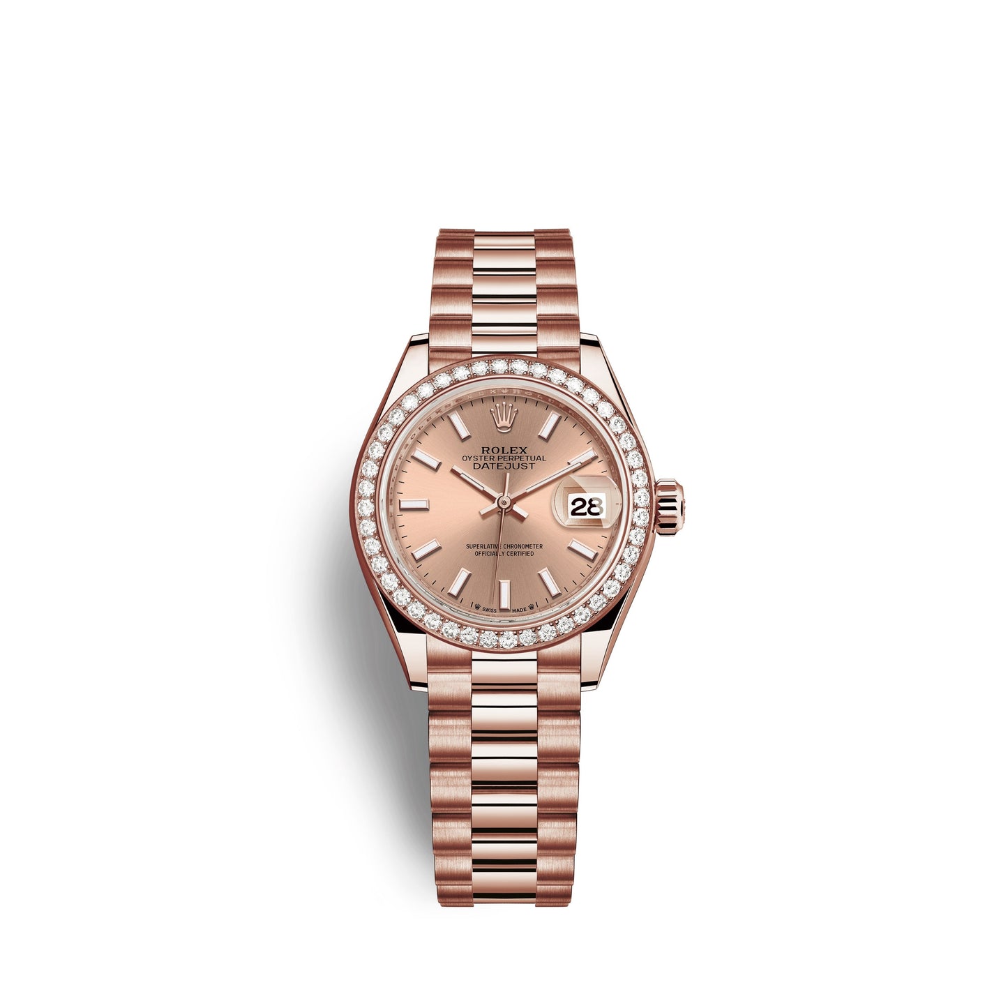 Rolex Lady-Datejust 28, 18kt Everose Gold and diamonds, Ref# 279135RBR-0025
