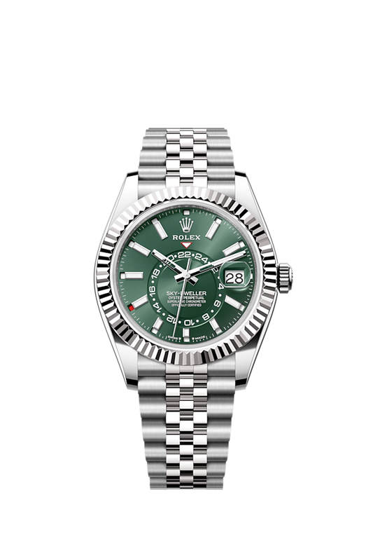 Rolex Sky-Dweller, 42mm, Oystersteel and 18k White Gold, Green, Jubilee, Ref# 336934-0002