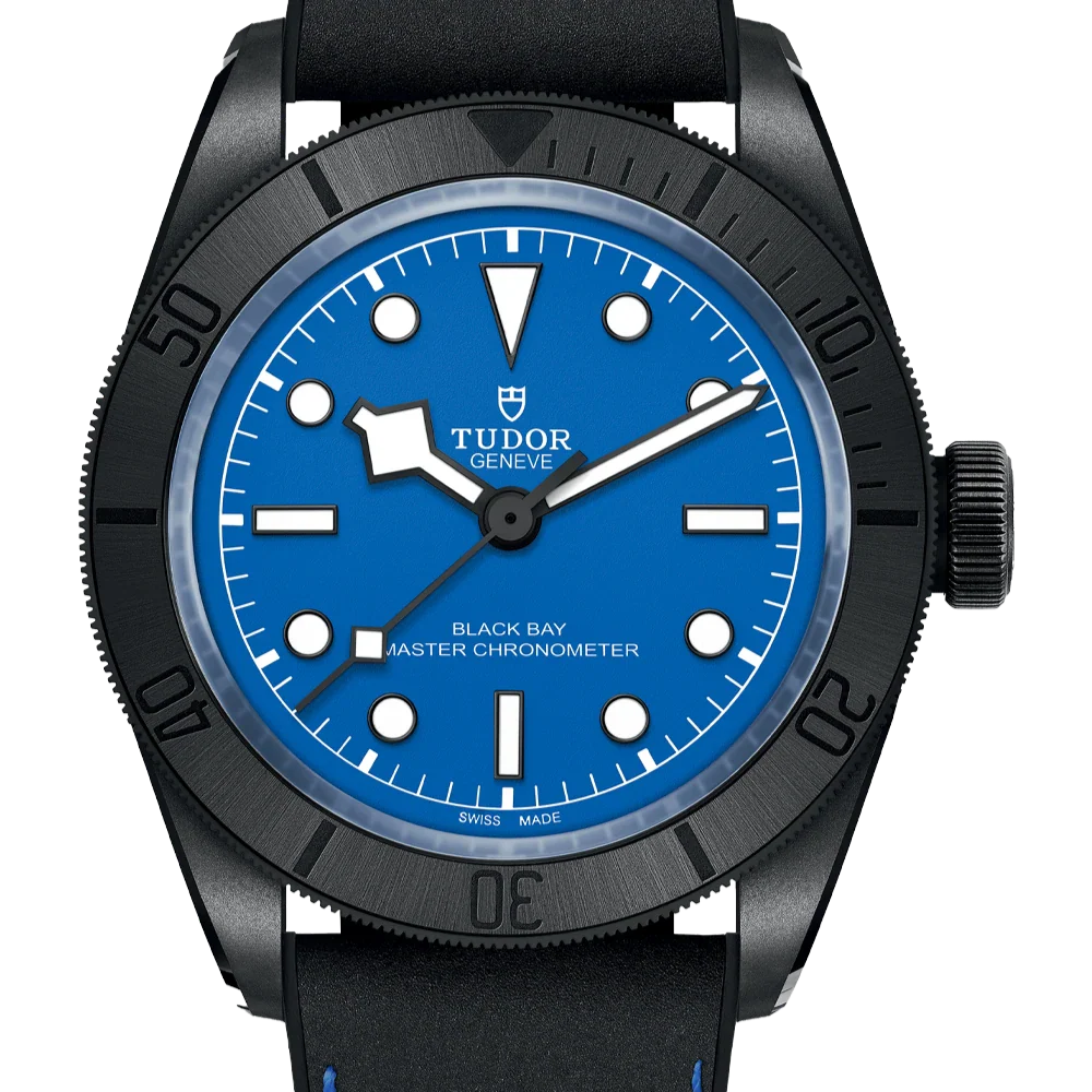 Tudor Black Bay Ceramic 41 mm Blue Dial Black Ceramic Leather Strap M79210CNU-0007
