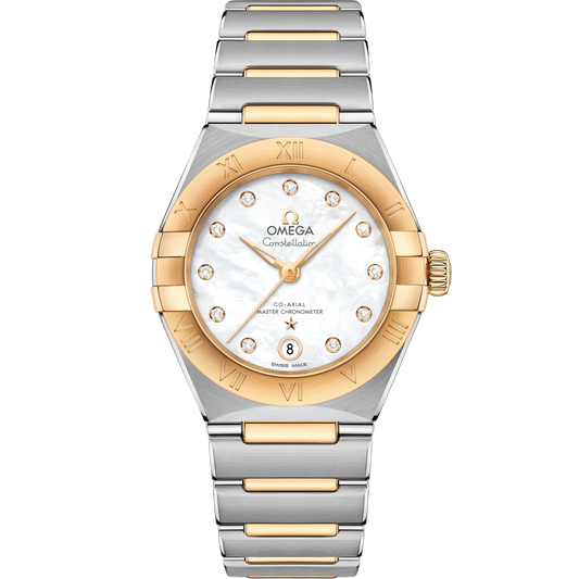 Omega Constellation 29 mm White Dial with Diamonds Stainless Steel and Sedna™ 18k Yellow Gold Bracelet 131.20.29.20.55.002