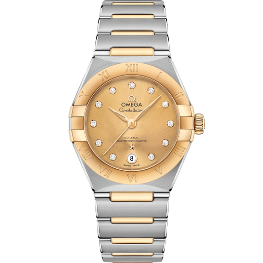 Omega Constellation 29 mm Yellow Dial with Diamonds Stainless Steel and Sedna™ 18k Yellow Gold Bracelet 131.20.29.20.58.001
