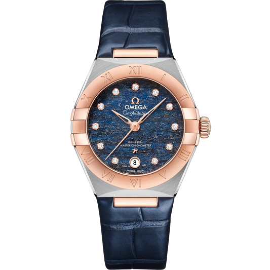 Omega Constellation 29 mm Blue Dial with Diamonds Stainless Steel and Sedna™ 18k Rose Gold Strap 131.23.29.20.99.003