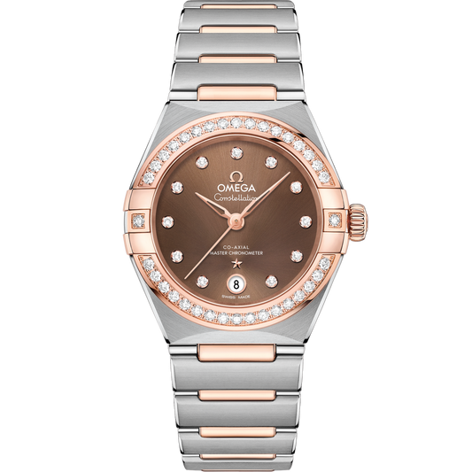Omega Constellation 29 mm Brown Dial with Diamonds Stainless Steel and Sedna™ 18k Yellow Gold Bracelet 131.25.29.20.63.001