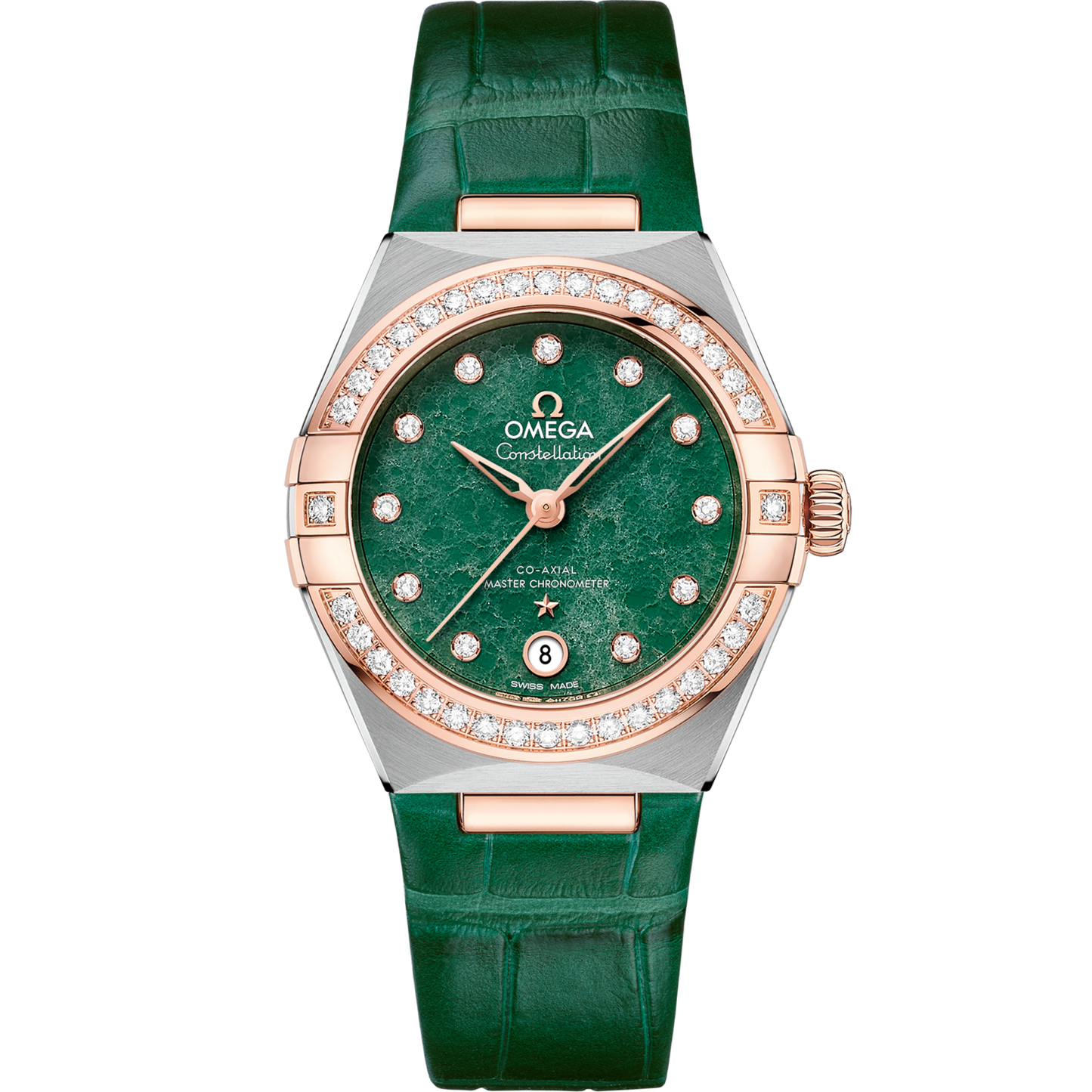 Omega Constellation 29 mm Green Dial with Diamonds Stainless Steel and Sedna™ 18k Rose Gold Strap 131.28.29.20.99.001