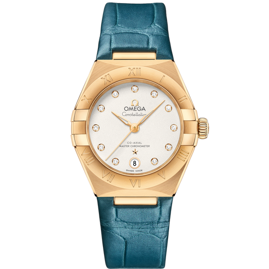 Omega Constellation 29 mm Silver Dial with Diamonds 18k Yellow Gold Strap 131.53.29.20.52.001