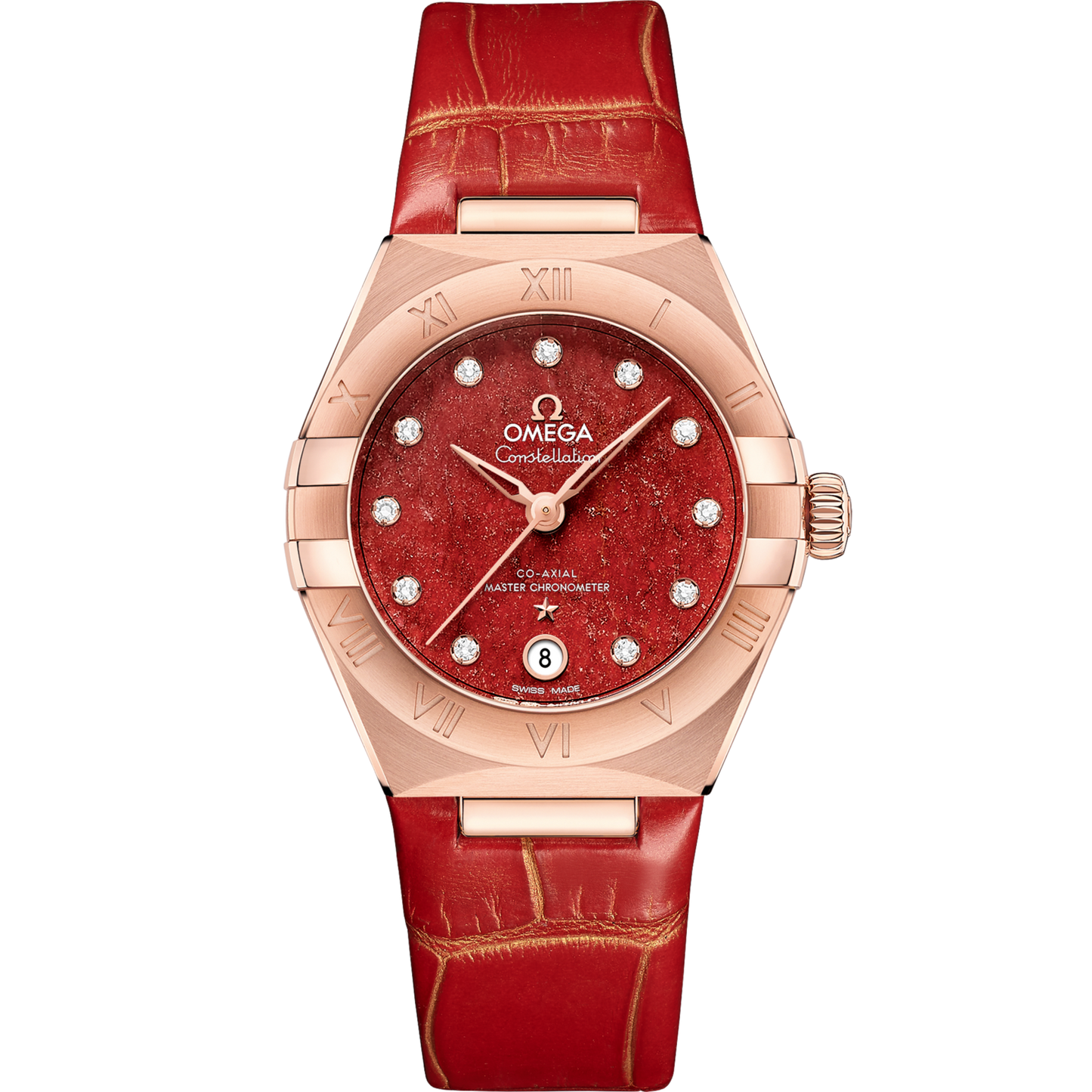Omega Constellation 29 mm Red Dial with Diamonds Sedna™ 18k Rose Gold Strap 131.53.29.20.99.003