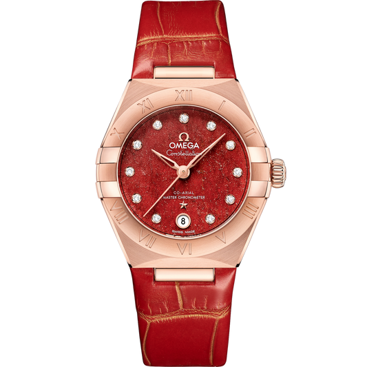 Omega Constellation 29 mm Red Dial with Diamonds Sedna™ 18k Rose Gold Strap 131.53.29.20.99.003