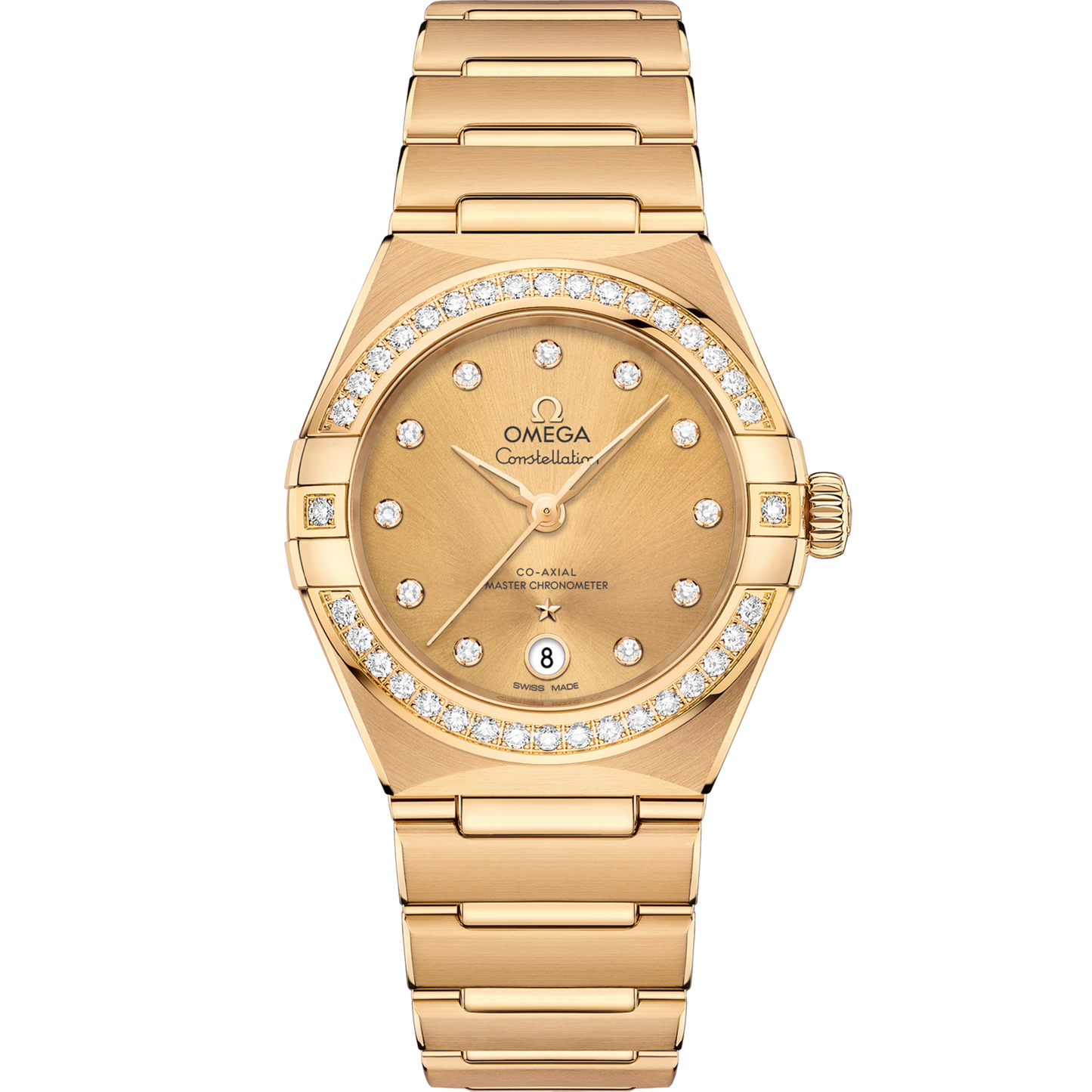 Omega Constellation 29 mm Yellow Dial with Diamonds 18k Yellow Gold Bracelet 131.55.29.20.58.001