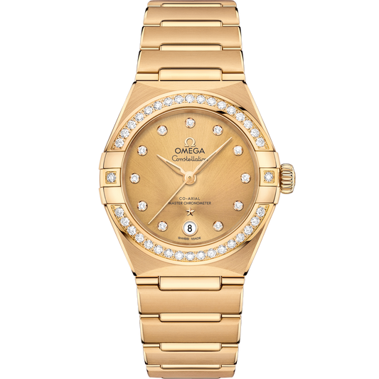 Omega Constellation 29 mm Yellow Dial with Diamonds 18k Yellow Gold Bracelet 131.55.29.20.58.001