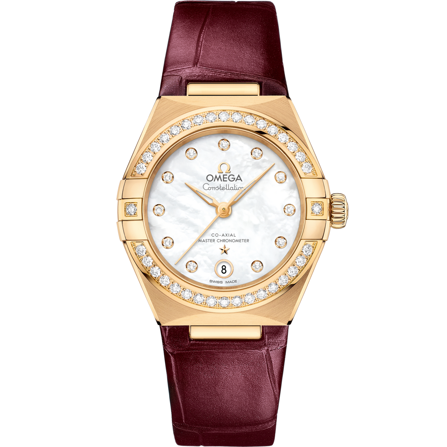 Omega Constellation 29 mm White Dial with Diamonds 18k Yellow Gold Strap 131.58.29.20.55.001